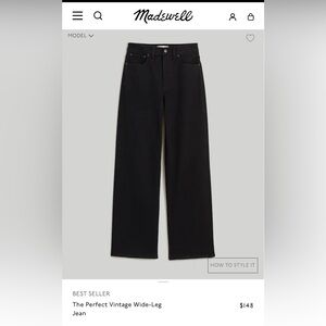 Madewell The Perfect Vintage Black Wide-Leg Jeans. 30P. EUC!